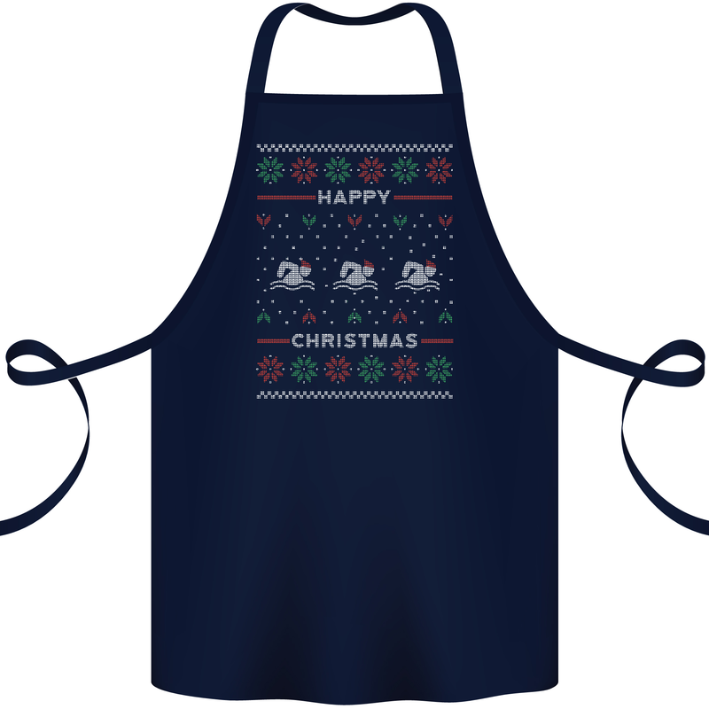 Christmas Swimming Design Cotton Apron 100% Organic Navy Blue
