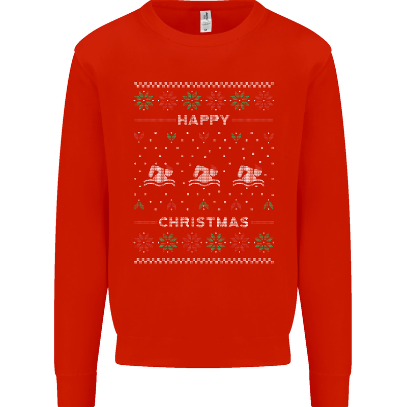 Christmas Swimming Design Kids Sweatshirt Jumper Bright Red