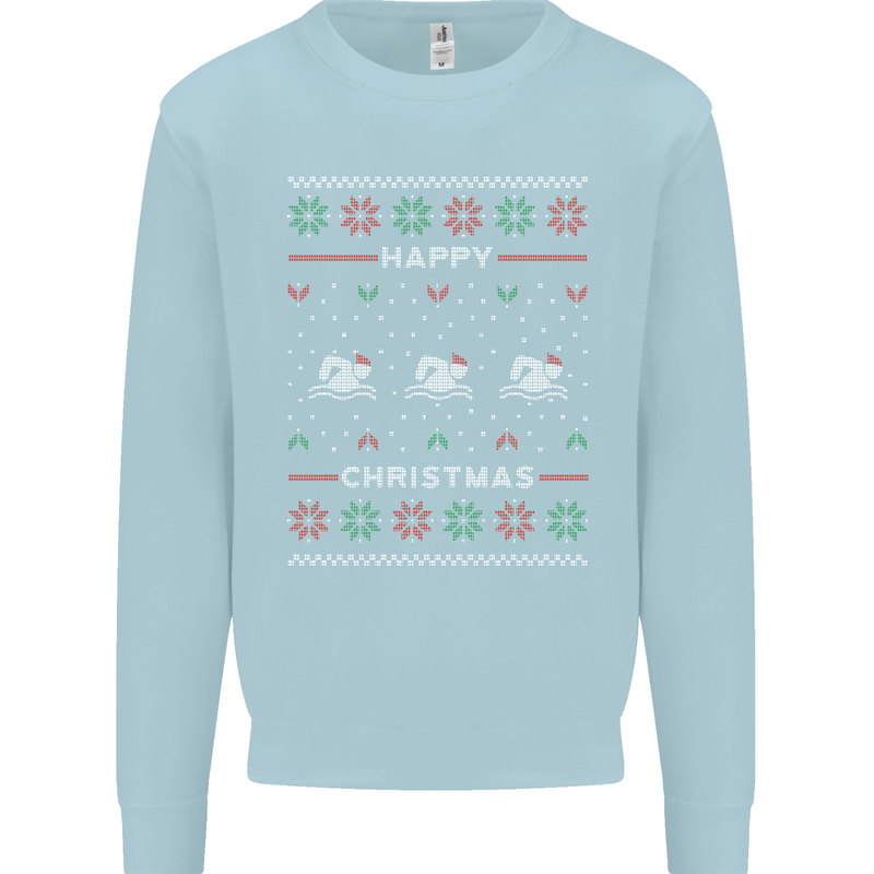 Christmas Swimming Design Mens Sweatshirt Jumper Light Blue