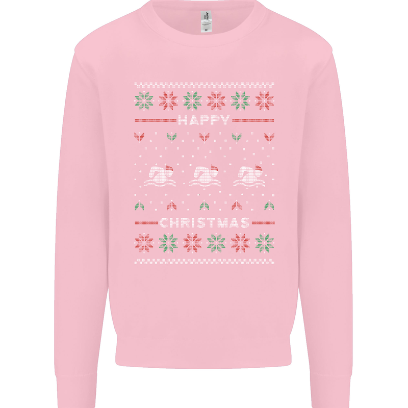 Christmas Swimming Design Mens Sweatshirt Jumper Light Pink