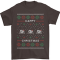 Christmas Swimming Design Mens T-Shirt Cotton Gildan Dark Chocolate
