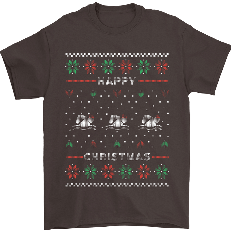 Christmas Swimming Design Mens T-Shirt Cotton Gildan Dark Chocolate