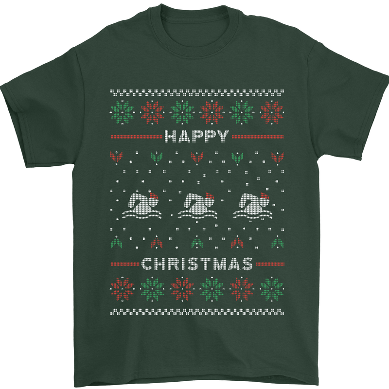 Christmas Swimming Design Mens T-Shirt Cotton Gildan Forest Green