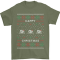 Christmas Swimming Design Mens T-Shirt Cotton Gildan Military Green
