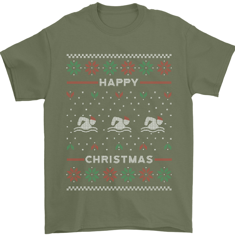 Christmas Swimming Design Mens T-Shirt Cotton Gildan Military Green