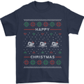 Christmas Swimming Design Mens T-Shirt Cotton Gildan Navy Blue
