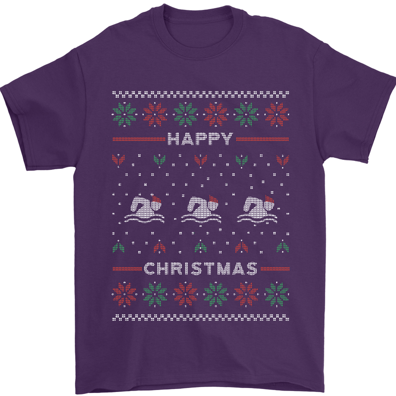 Christmas Swimming Design Mens T-Shirt Cotton Gildan Purple