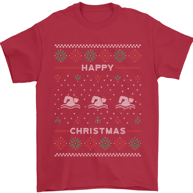 Christmas Swimming Design Mens T-Shirt Cotton Gildan Red