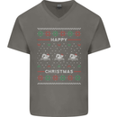 Christmas Swimming Design Mens V-Neck Cotton T-Shirt Charcoal