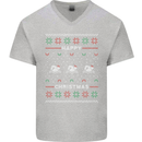 Christmas Swimming Design Mens V-Neck Cotton T-Shirt Sports Grey