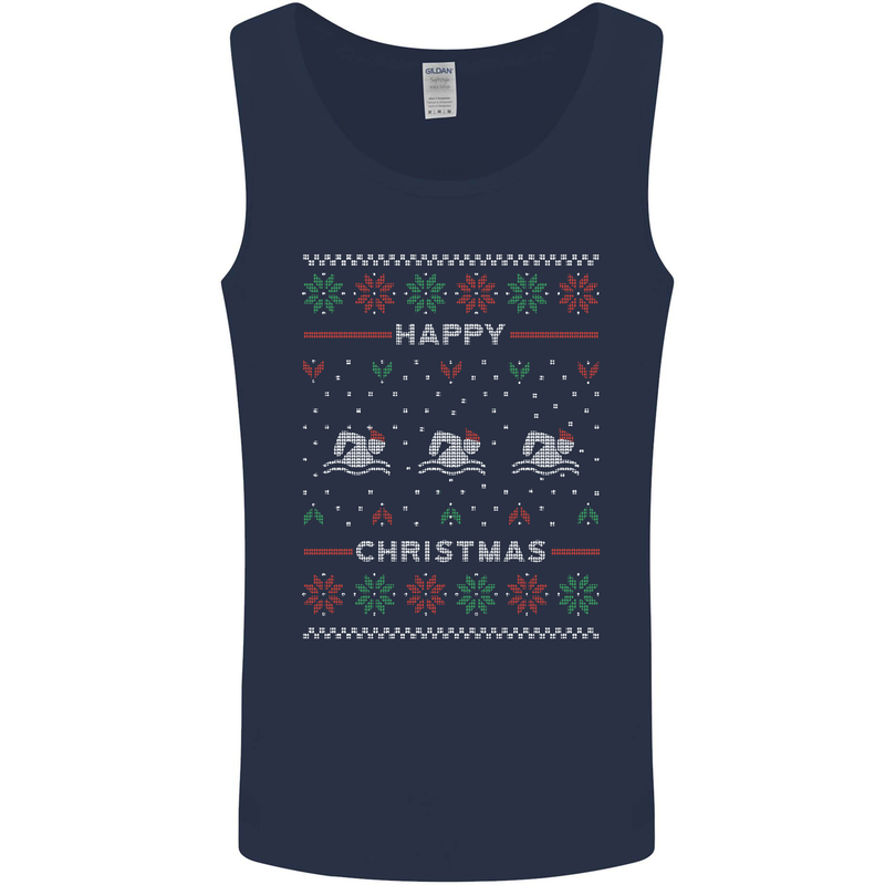 Christmas Swimming Design Mens Vest Tank Top Navy Blue
