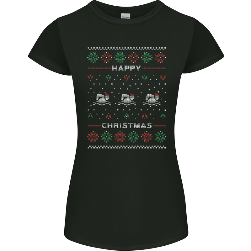Christmas Swimming Design Womens Petite Cut T-Shirt Black