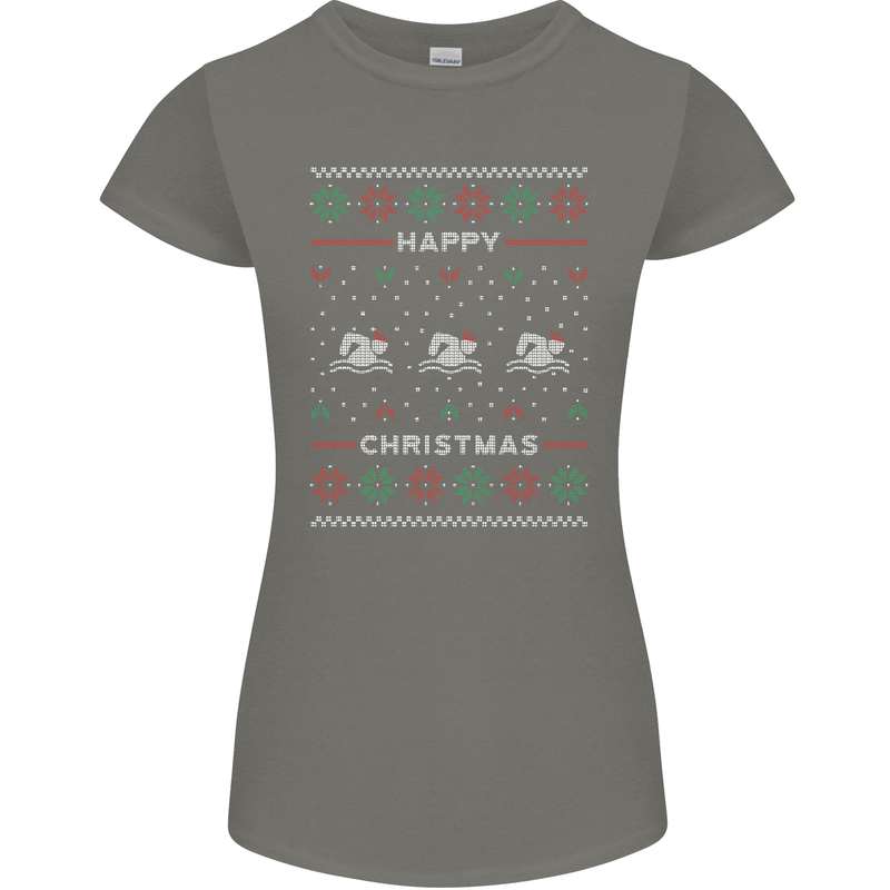 Christmas Swimming Design Womens Petite Cut T-Shirt Charcoal