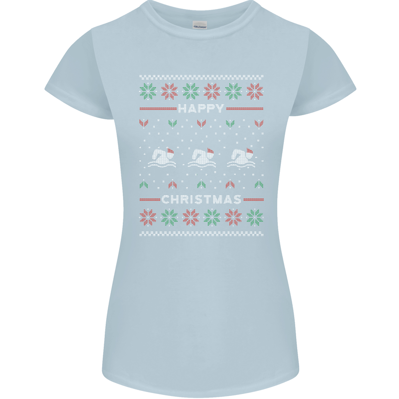 Christmas Swimming Design Womens Petite Cut T-Shirt Light Blue