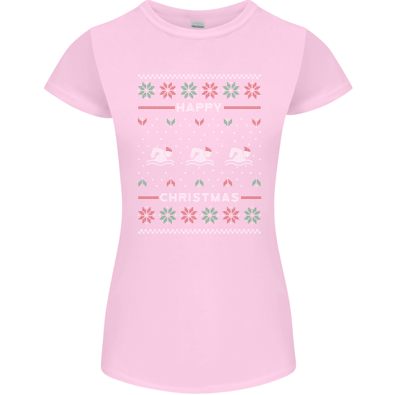 Christmas Swimming Design Womens Petite Cut T-Shirt Light Pink
