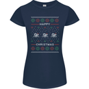 Christmas Swimming Design Womens Petite Cut T-Shirt Navy Blue