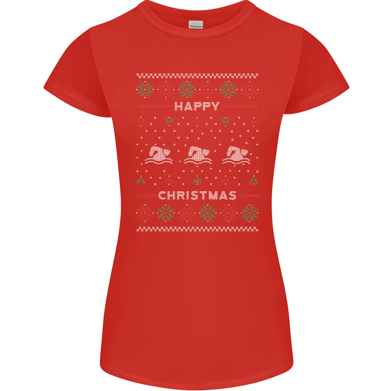 Christmas Swimming Design Womens Petite Cut T-Shirt Red