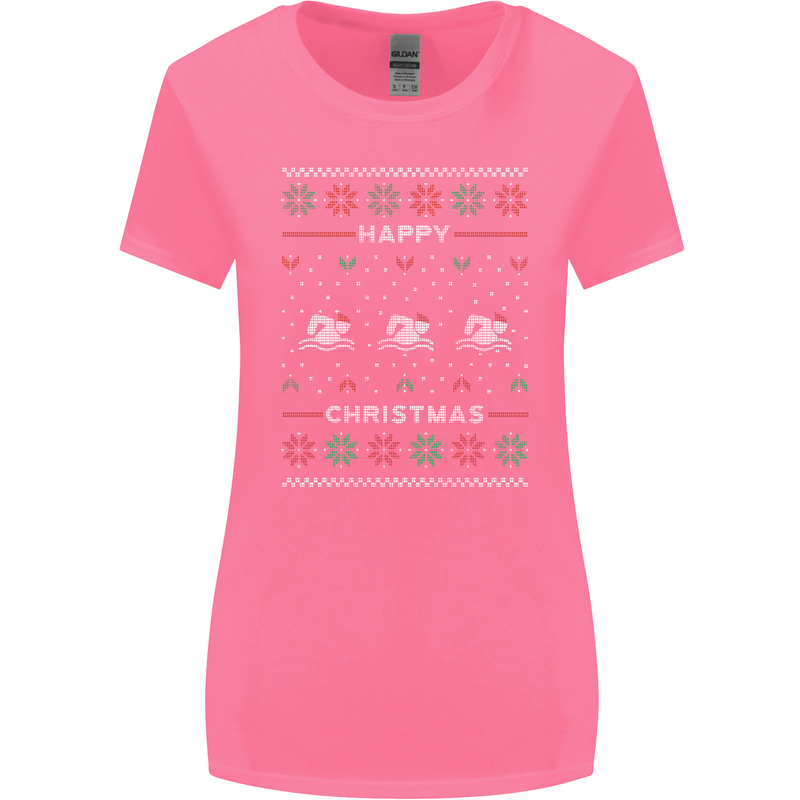 Christmas Swimming Design Womens Wider Cut T-Shirt Azalea