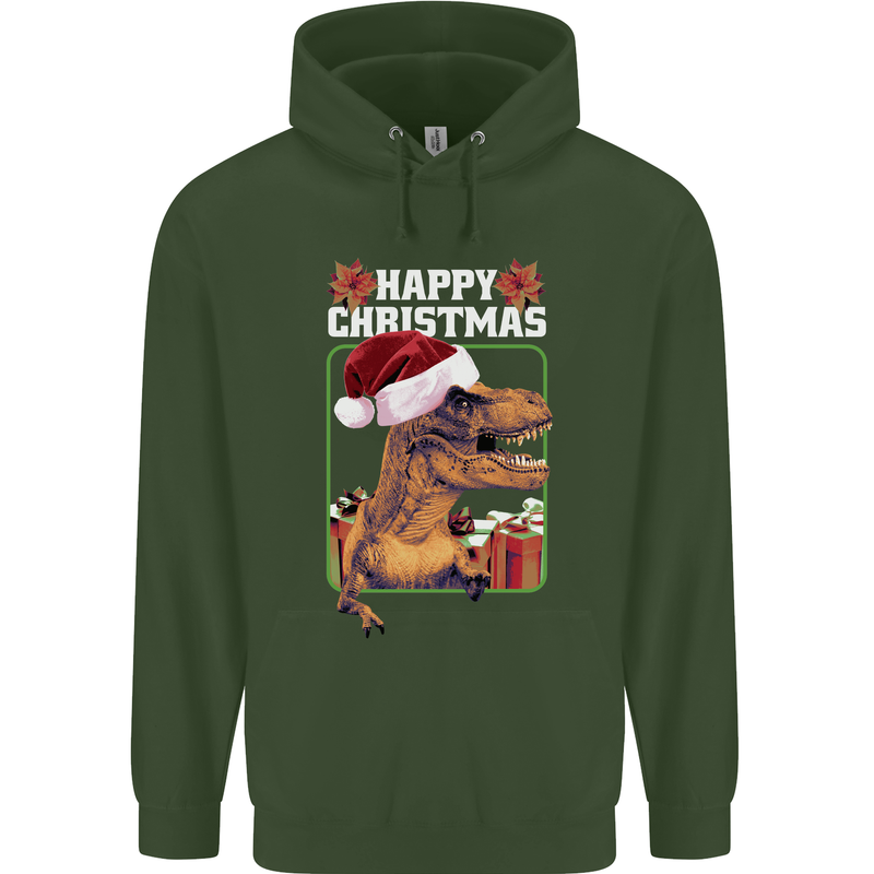 Christmas T-Rex Funny Dinosaur Childrens Kids Hoodie Forest Green