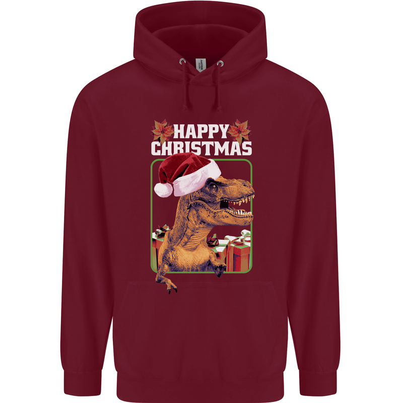 Christmas T-Rex Funny Dinosaur Childrens Kids Hoodie Maroon