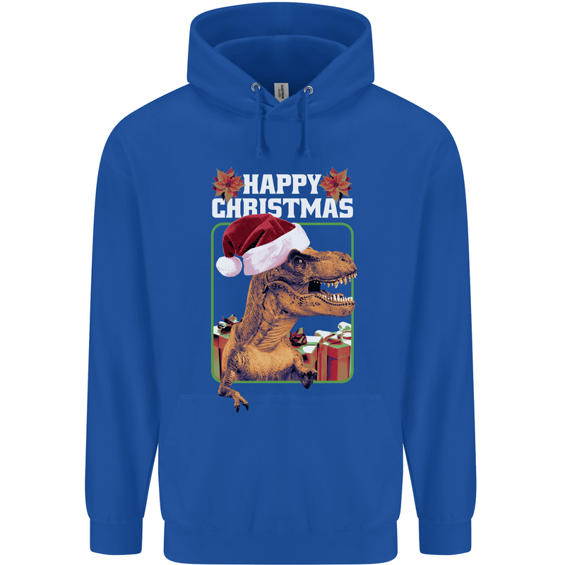 Christmas T-Rex Funny Dinosaur Childrens Kids Hoodie Royal Blue
