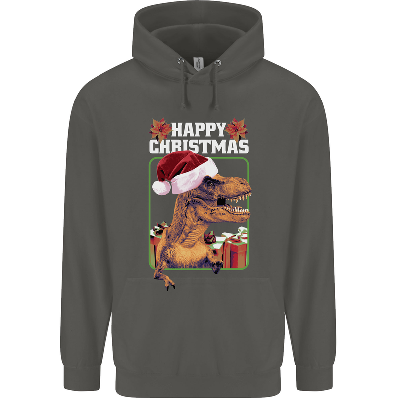 Christmas T-Rex Funny Dinosaur Childrens Kids Hoodie Storm Grey