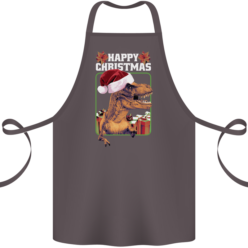 Christmas T-Rex Funny Dinosaur Cotton Apron 100% Organic Dark Grey