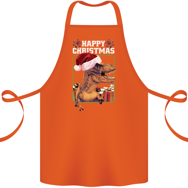 Christmas T-Rex Funny Dinosaur Cotton Apron 100% Organic Orange