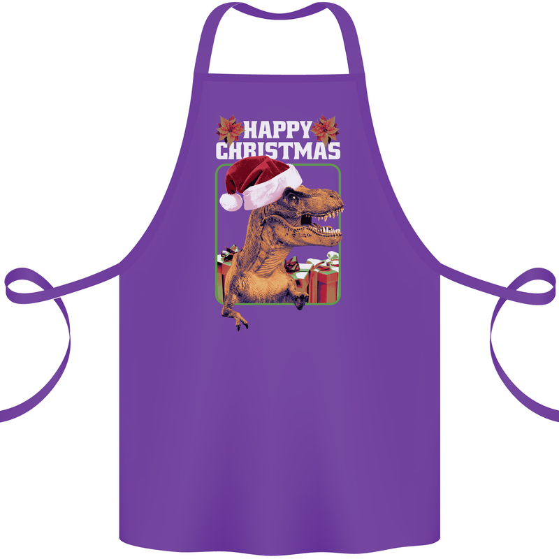 Christmas T-Rex Funny Dinosaur Cotton Apron 100% Organic Purple