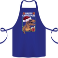 Christmas T-Rex Funny Dinosaur Cotton Apron 100% Organic Royal Blue