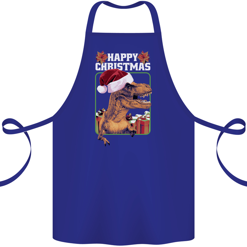 Christmas T-Rex Funny Dinosaur Cotton Apron 100% Organic Royal Blue