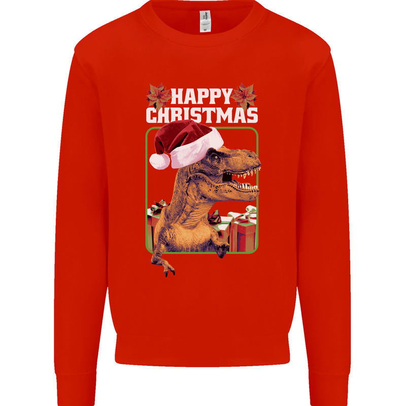 Christmas T-Rex Funny Dinosaur Kids Sweatshirt Jumper Bright Red