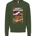 Christmas T-Rex Funny Dinosaur Kids Sweatshirt Jumper Forest Green
