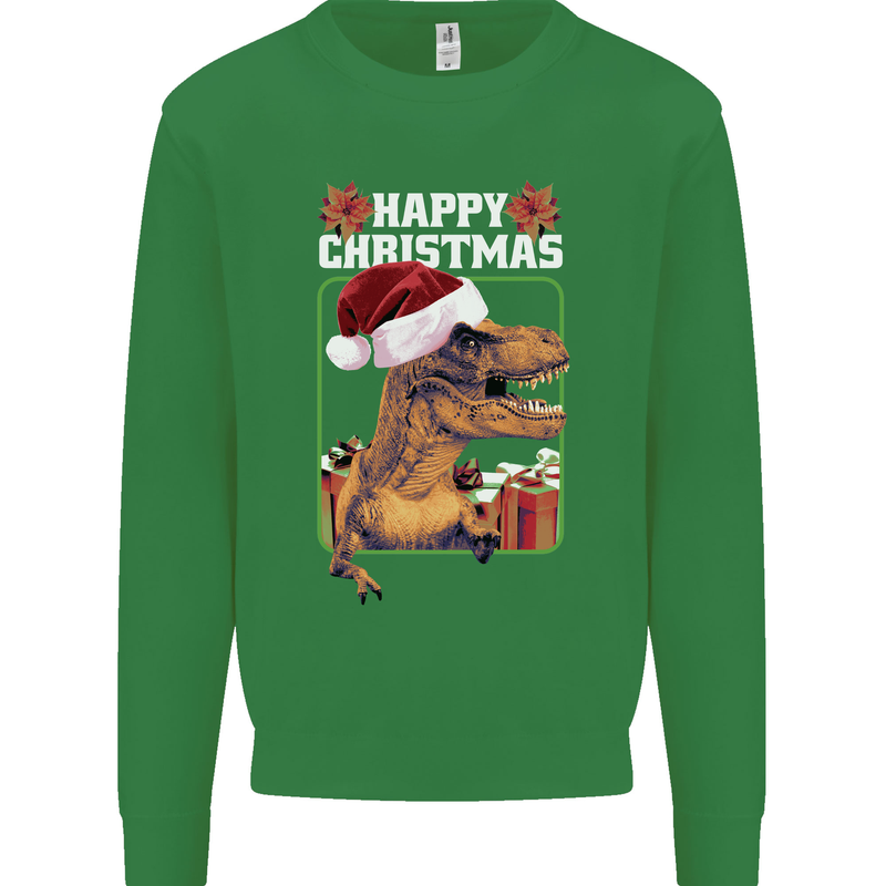 Christmas T-Rex Funny Dinosaur Kids Sweatshirt Jumper Irish Green