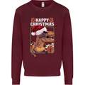 Christmas T-Rex Funny Dinosaur Kids Sweatshirt Jumper Maroon
