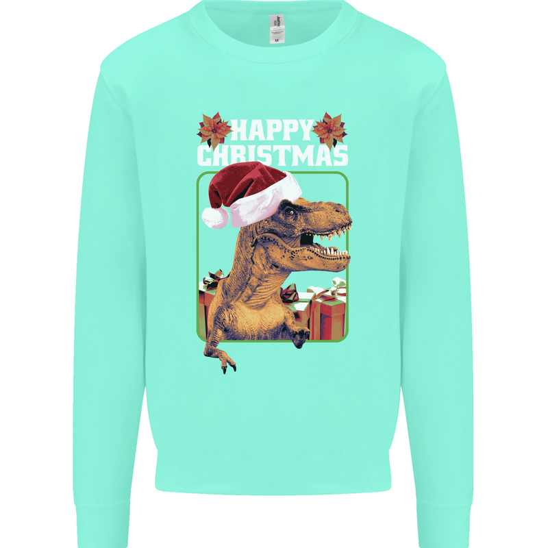 Christmas T-Rex Funny Dinosaur Kids Sweatshirt Jumper Peppermint