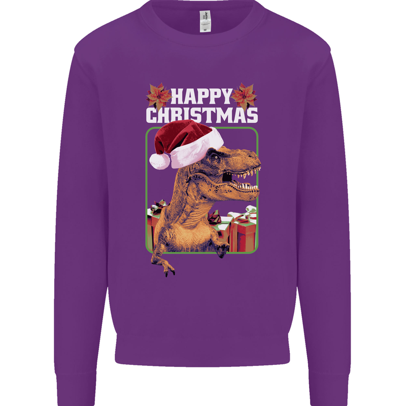 Christmas T-Rex Funny Dinosaur Kids Sweatshirt Jumper Purple
