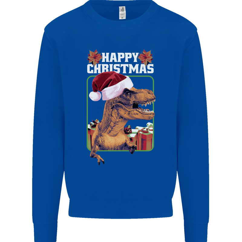Christmas T-Rex Funny Dinosaur Kids Sweatshirt Jumper Royal Blue