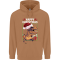 Christmas T-Rex Funny Dinosaur Mens 80% Cotton Hoodie Caramel Latte