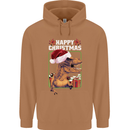 Christmas T-Rex Funny Dinosaur Mens 80% Cotton Hoodie Caramel Latte