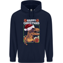Christmas T-Rex Funny Dinosaur Mens 80% Cotton Hoodie Navy Blue