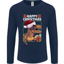 Christmas T-Rex Funny Dinosaur Mens Long Sleeve T-Shirt Navy Blue