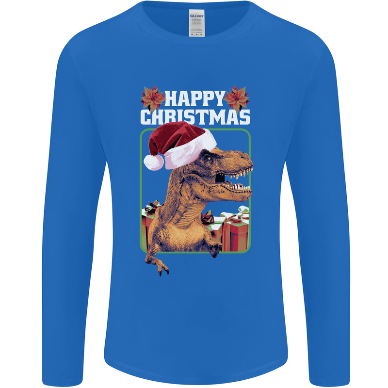 Christmas T-Rex Funny Dinosaur Mens Long Sleeve T-Shirt Royal Blue