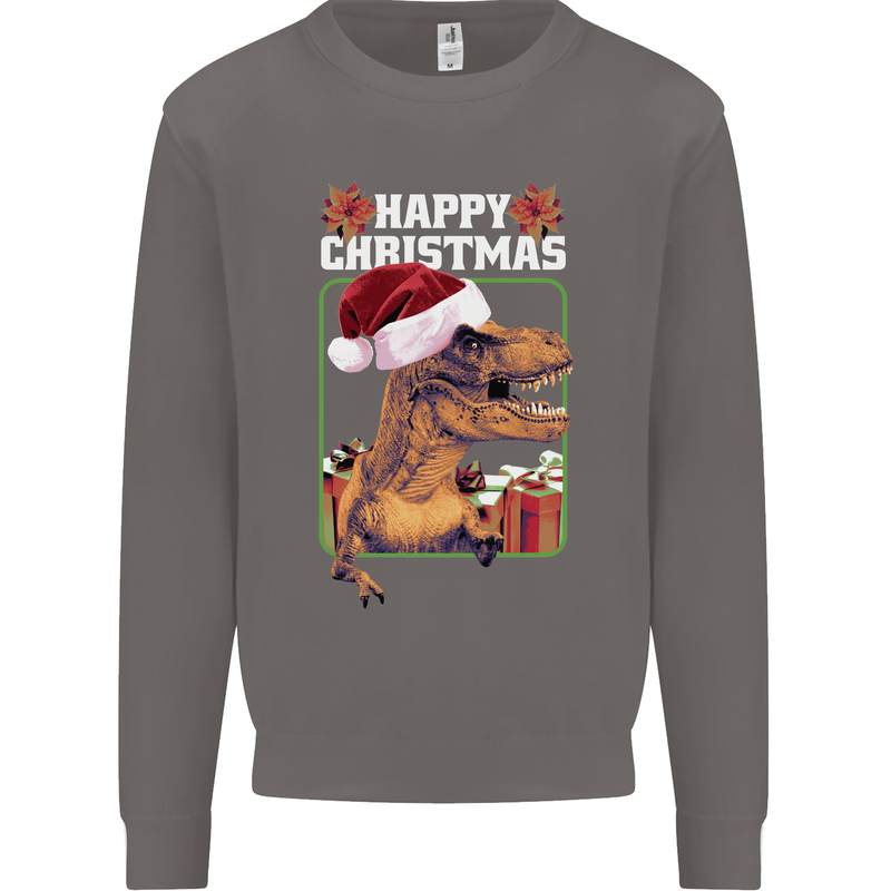 Christmas T-Rex Funny Dinosaur Mens Sweatshirt Jumper Charcoal