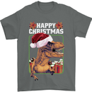 Christmas T-Rex Funny Dinosaur Mens T-Shirt 100% Cotton Charcoal