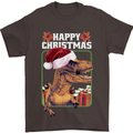 Christmas T-Rex Funny Dinosaur Mens T-Shirt 100% Cotton Dark Chocolate