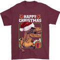 Christmas T-Rex Funny Dinosaur Mens T-Shirt 100% Cotton Maroon