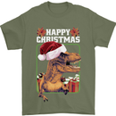 Christmas T-Rex Funny Dinosaur Mens T-Shirt 100% Cotton Military Green