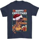 Christmas T-Rex Funny Dinosaur Mens T-Shirt 100% Cotton Navy Blue