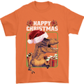 Christmas T-Rex Funny Dinosaur Mens T-Shirt 100% Cotton Orange